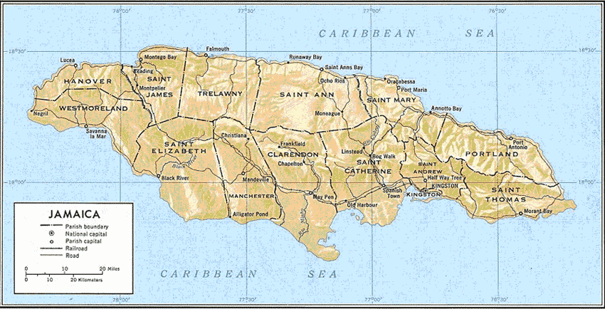 Carte de la Jamaïque